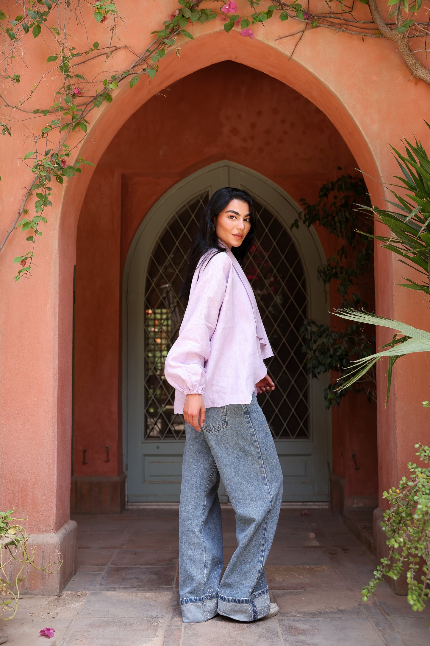 Sunny Weave pure linen cardigan in lilac