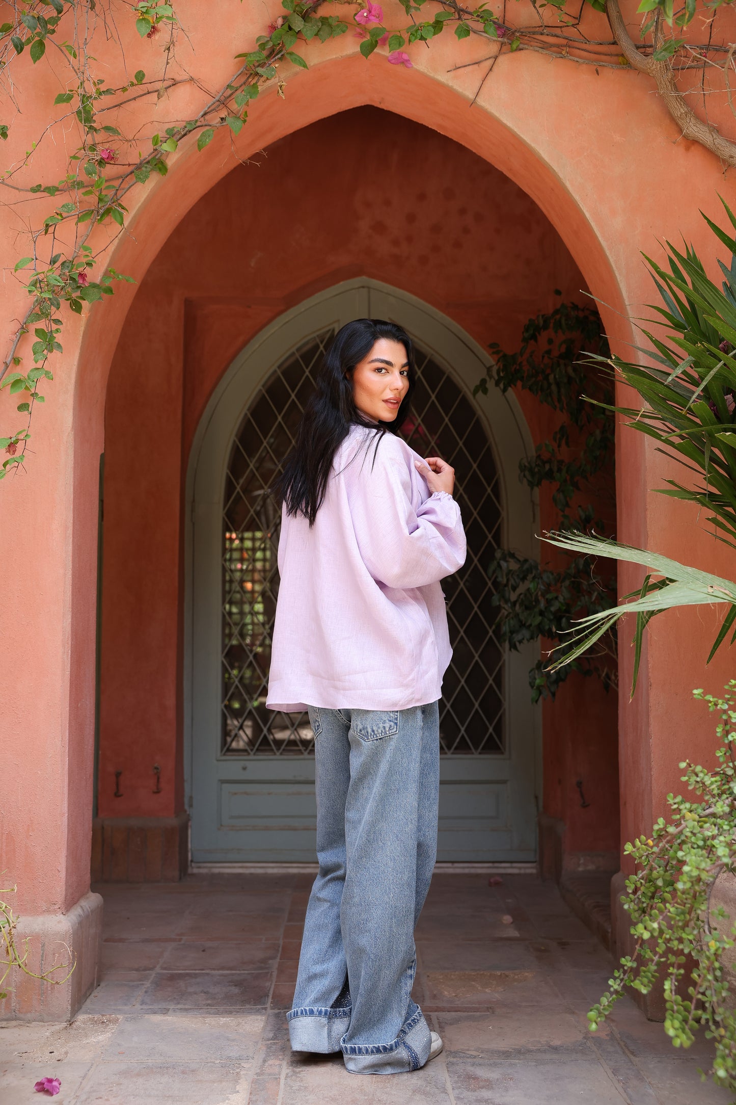 Sunny Weave pure linen cardigan in lilac