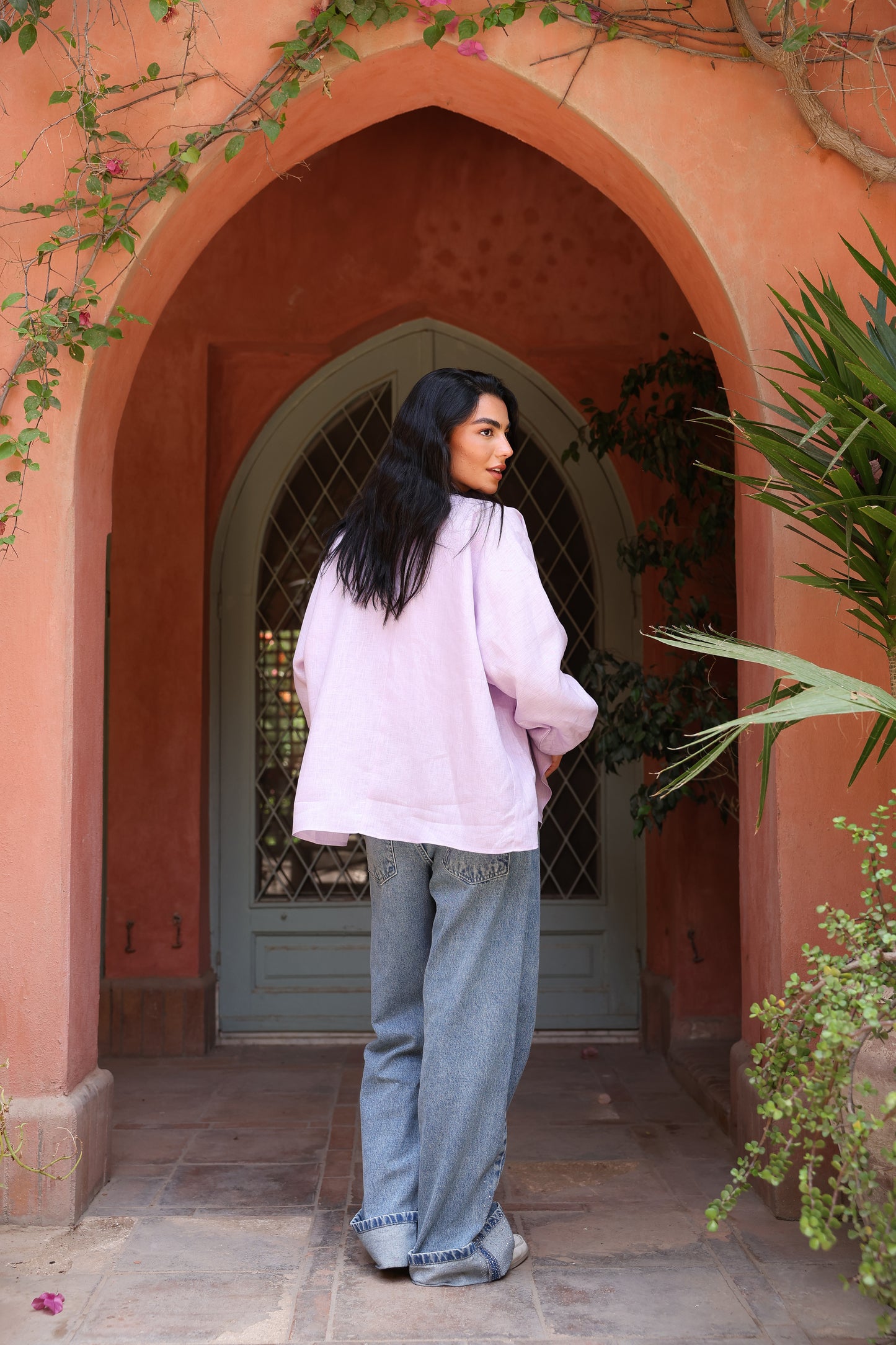 Sunny Weave pure linen cardigan in lilac