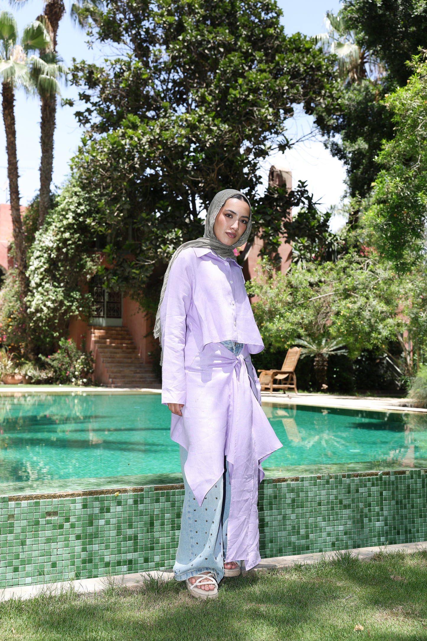 Paneled Tie-front shirt In Lilac