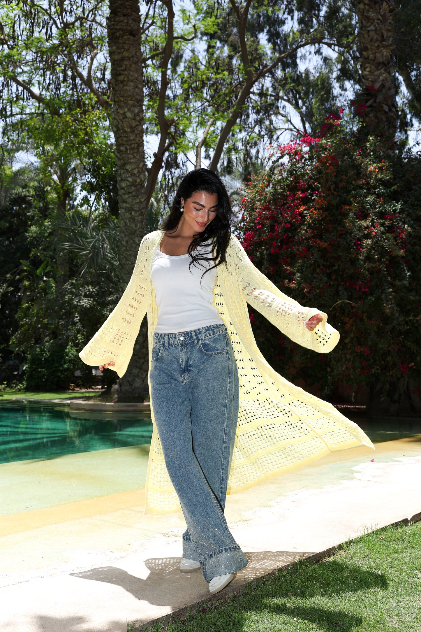 Sheer Knit Cardigan in Yellow