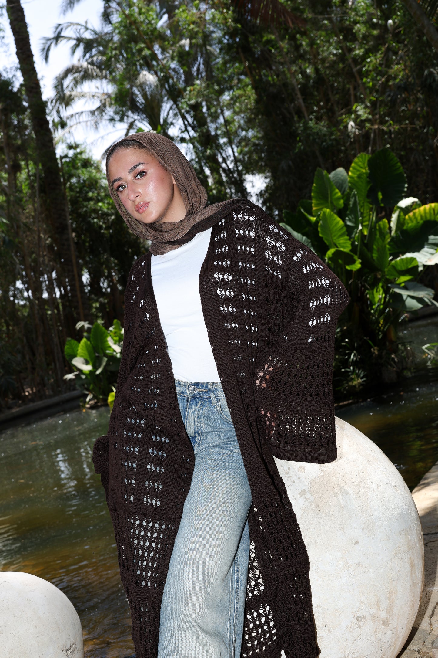 Sheer Knit Cardigan in Dark chocolate