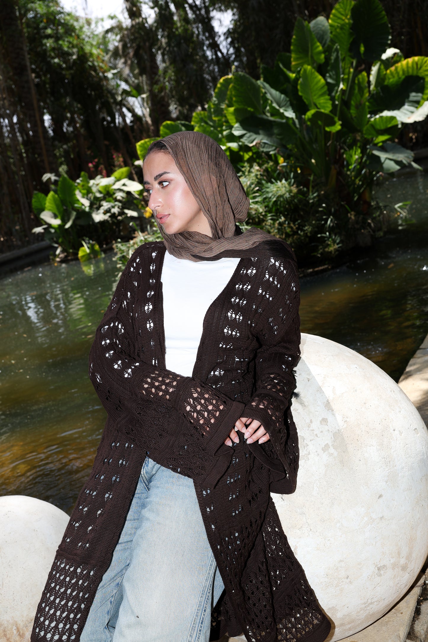 Sheer Knit Cardigan in Dark chocolate