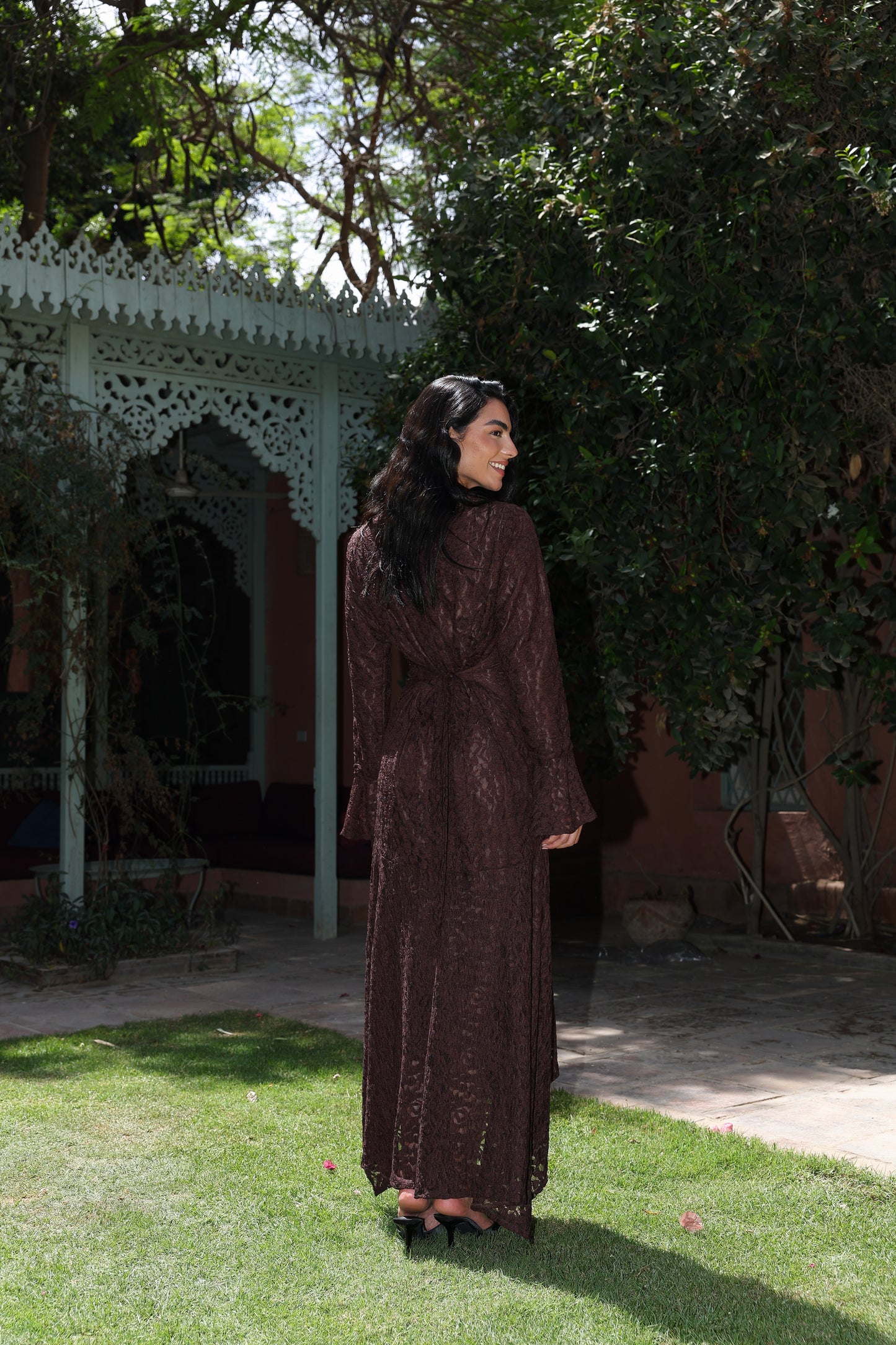 lace star dress in brown , fully lined**