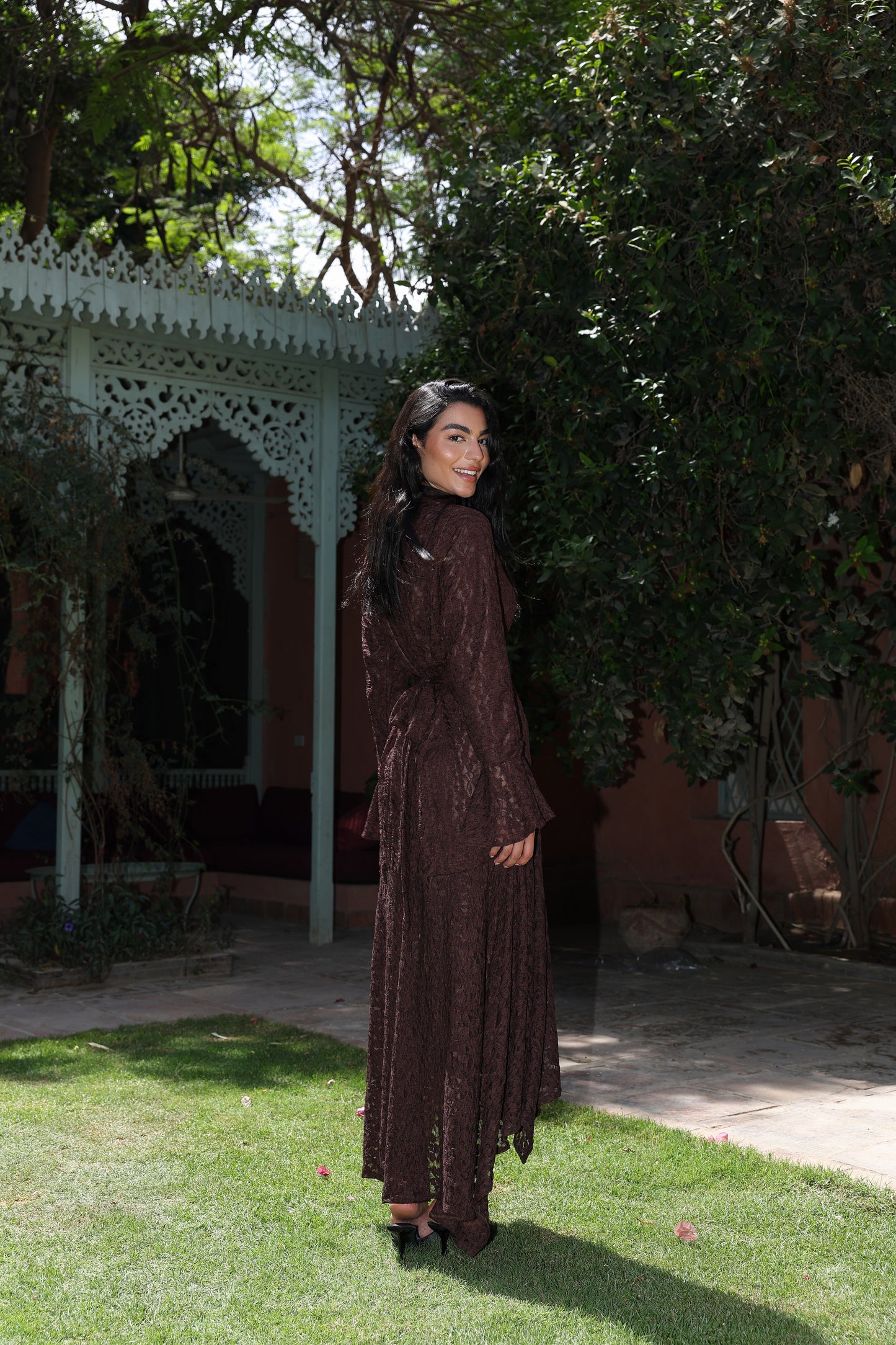 lace star dress in brown , fully lined**