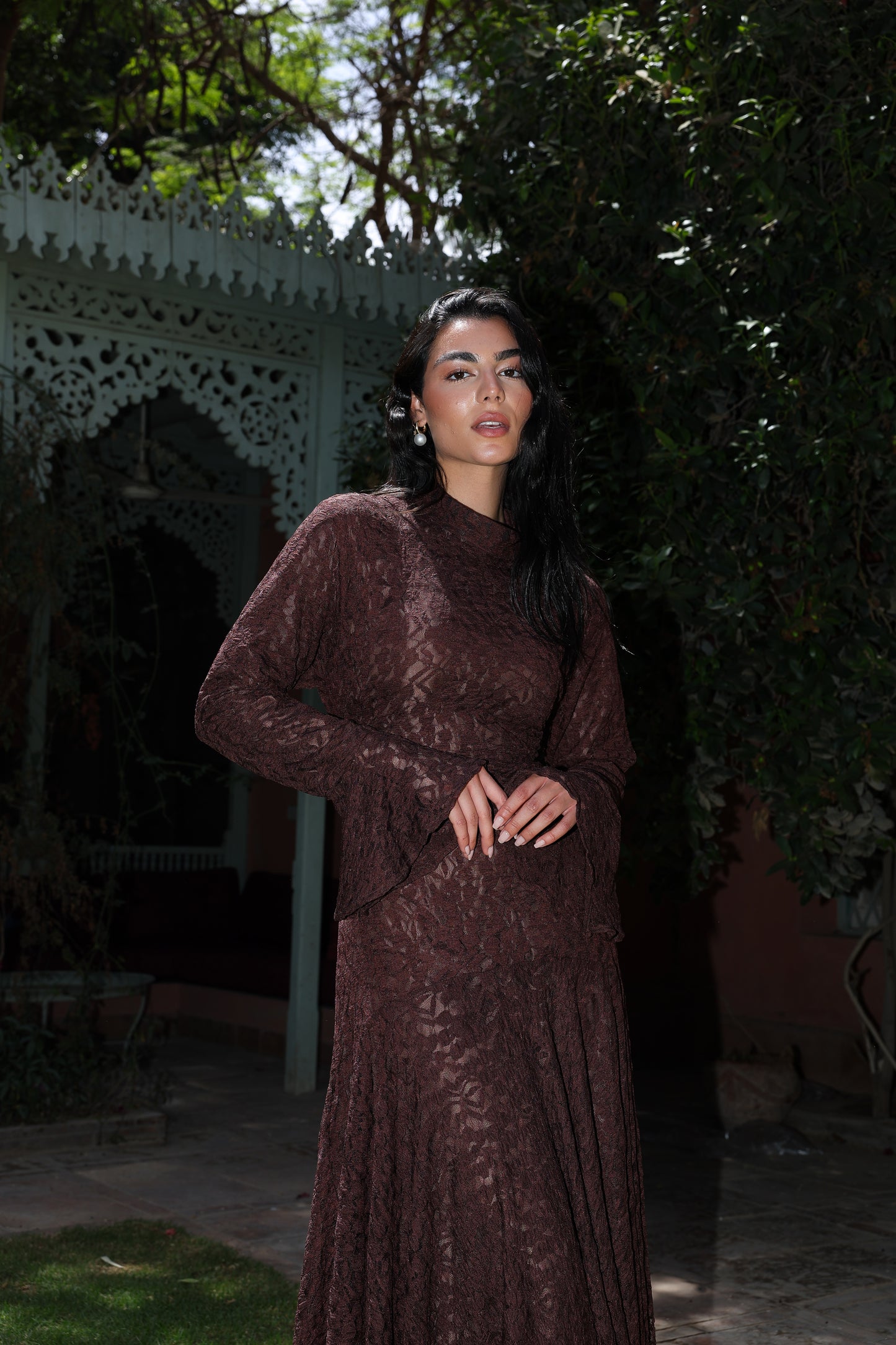 lace star dress in brown , fully lined**