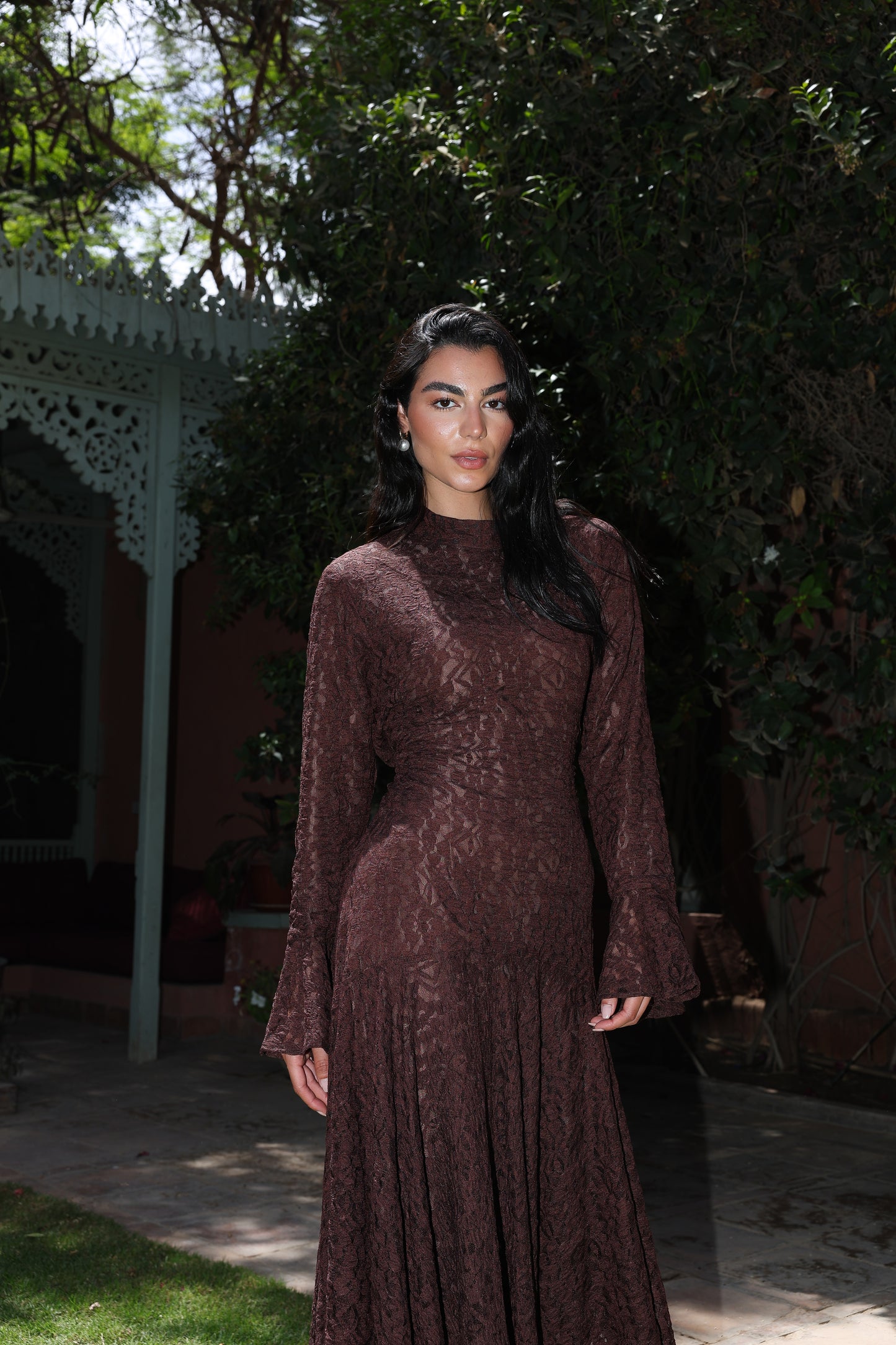 lace star dress in brown , fully lined**