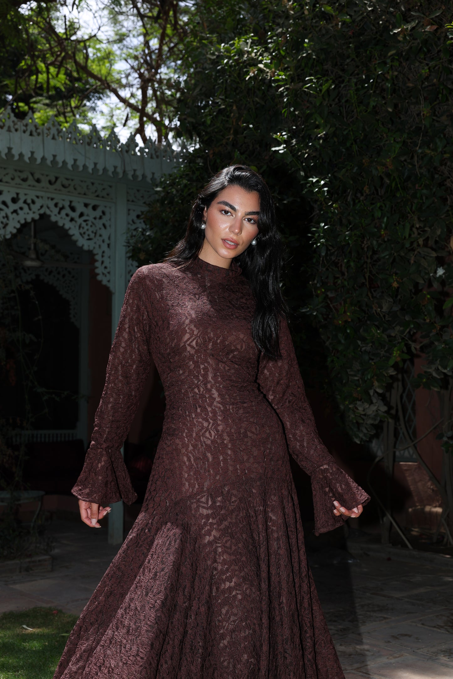 lace star dress in brown , fully lined**