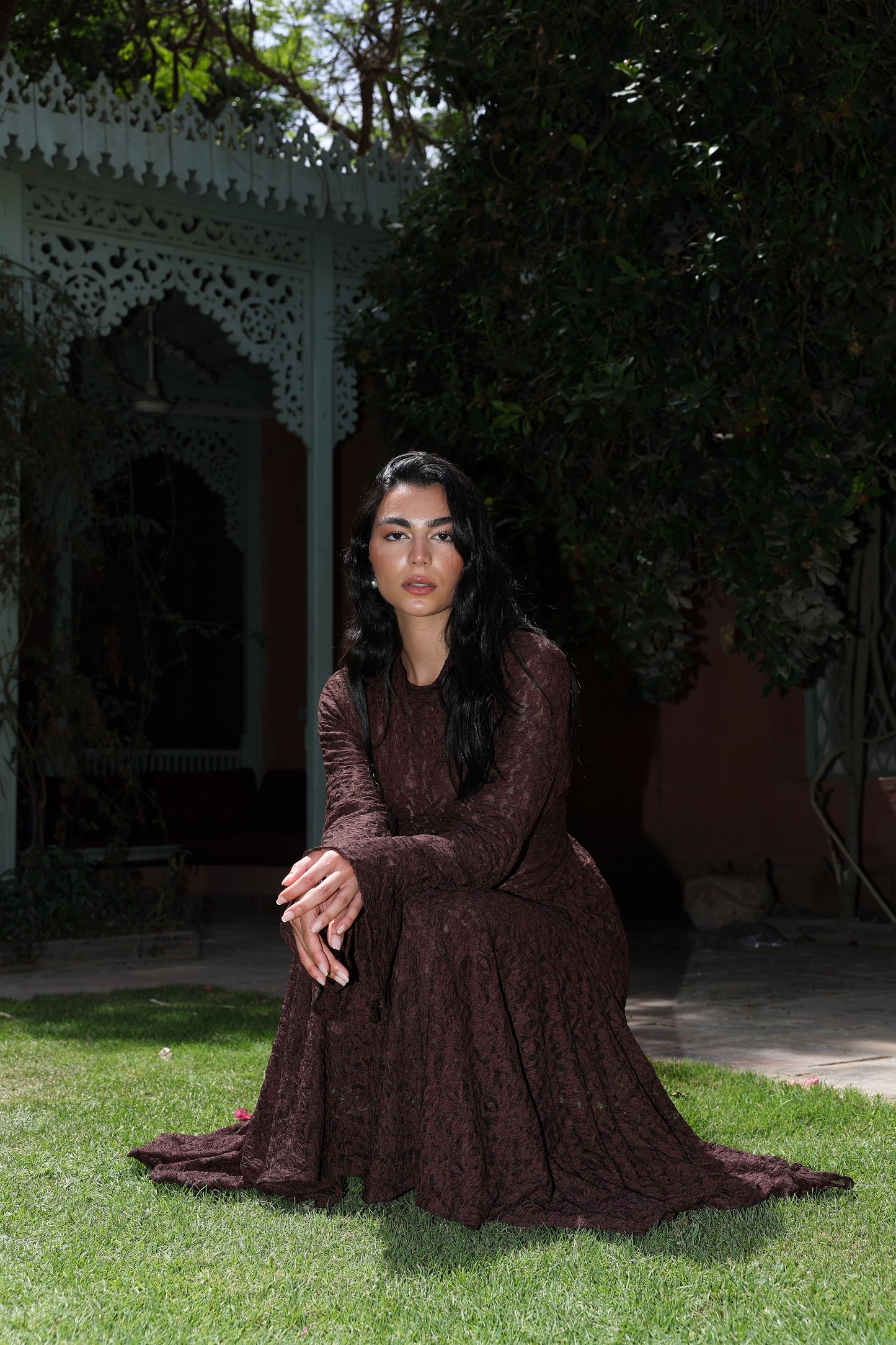 lace star dress in brown , fully lined**