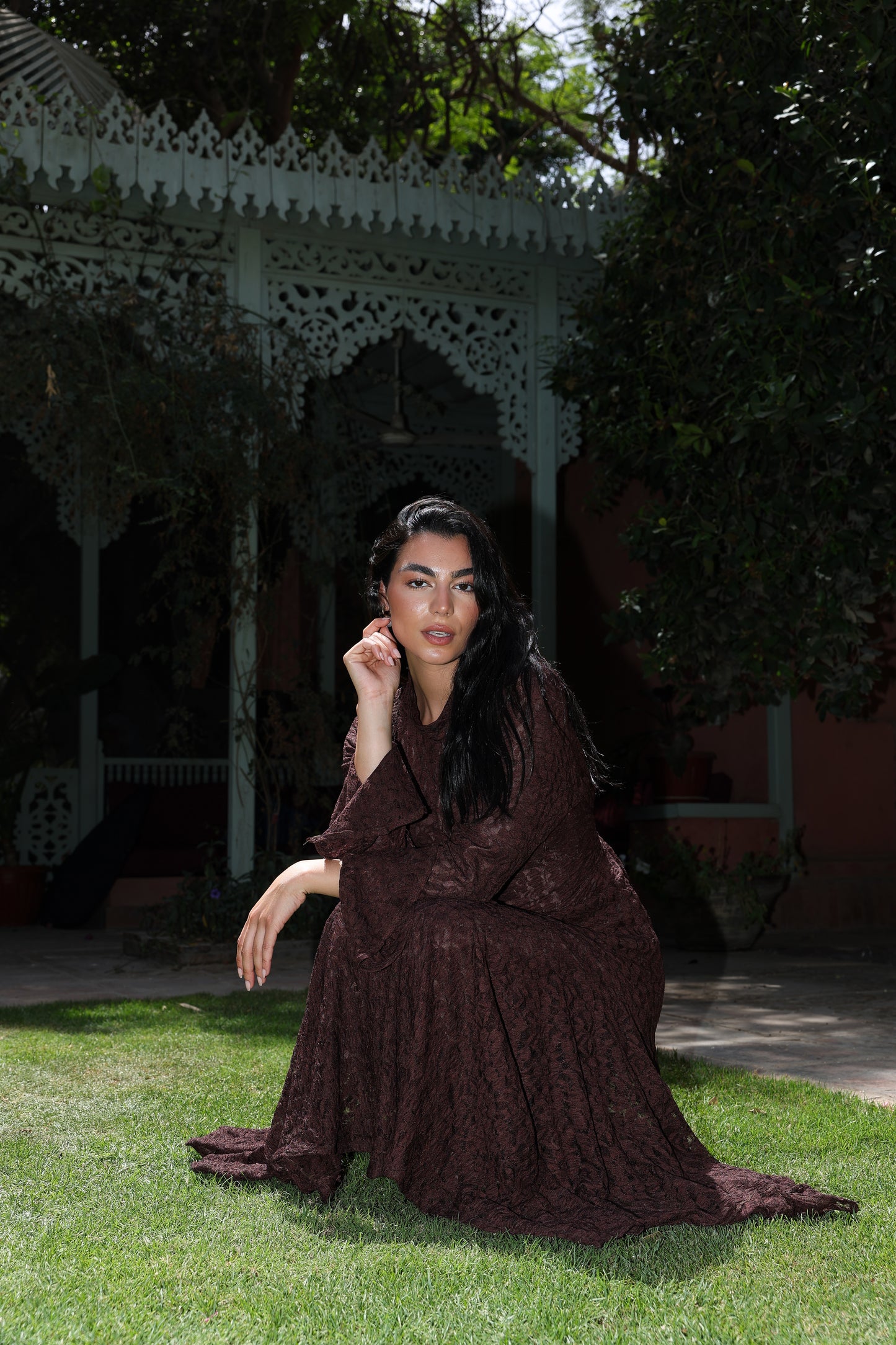 lace star dress in brown , fully lined**