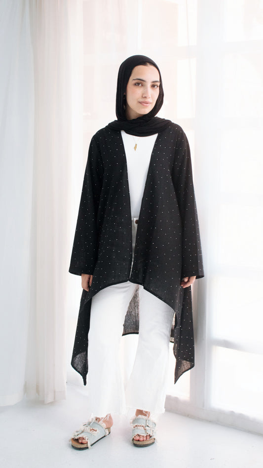 Studded black linen cardigan