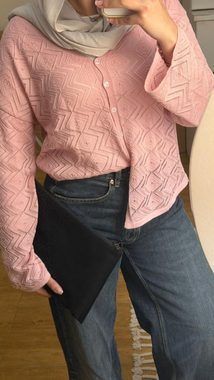 CozyButton Crochet cardigan in pink