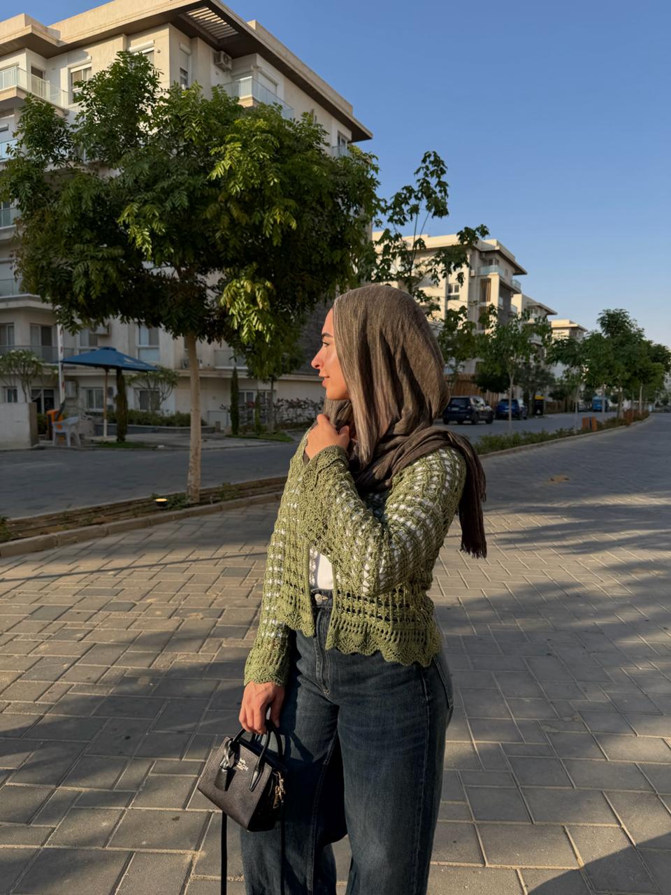 Knitted cardigan in olive