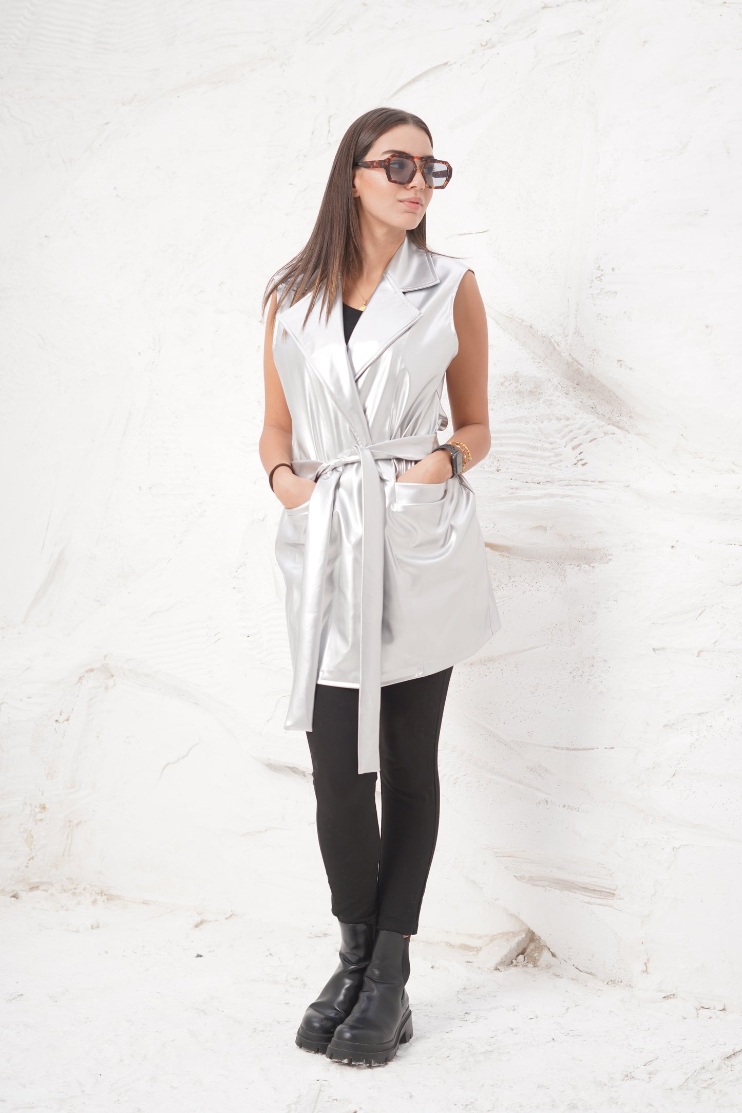 Silver Leather Vest