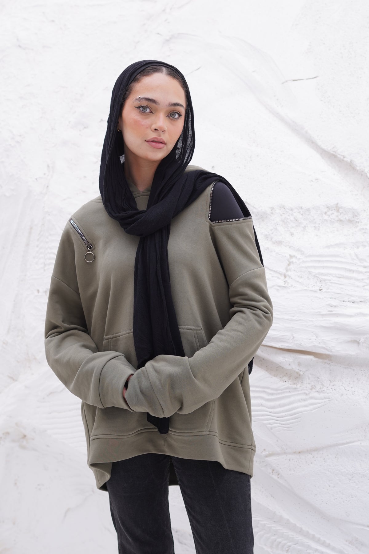 Hoodie in dark mint green