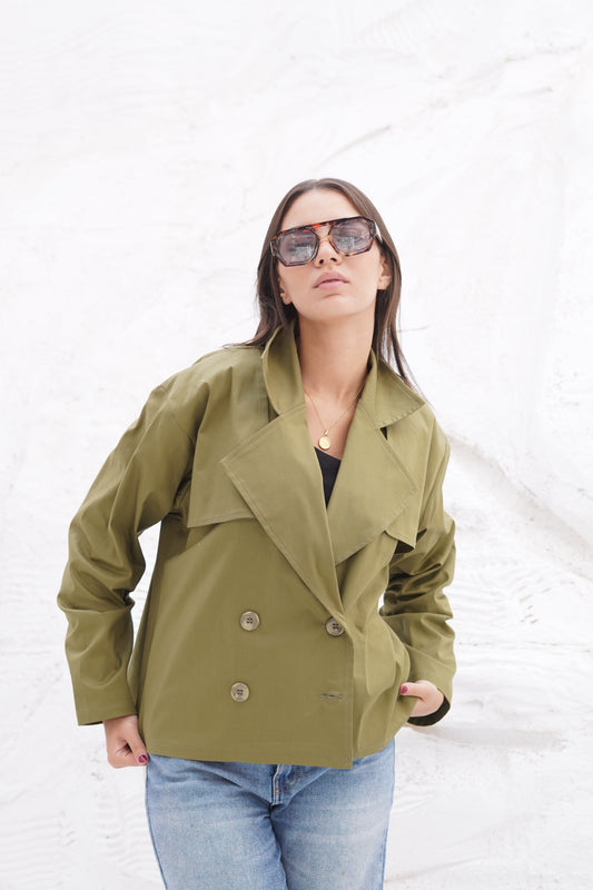 Olive Gabardine Trench Jacket