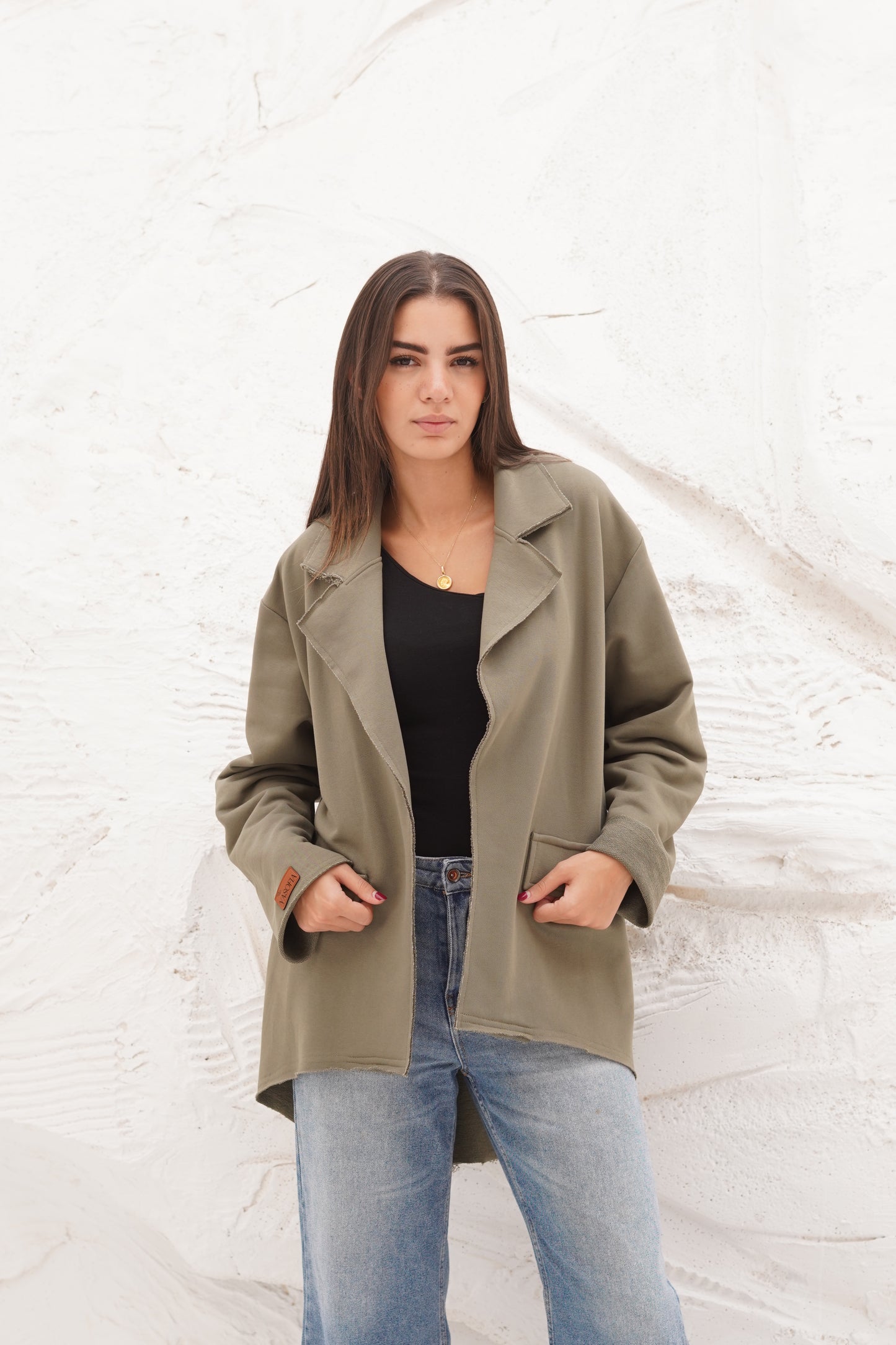 High and low Olive Melton jacket