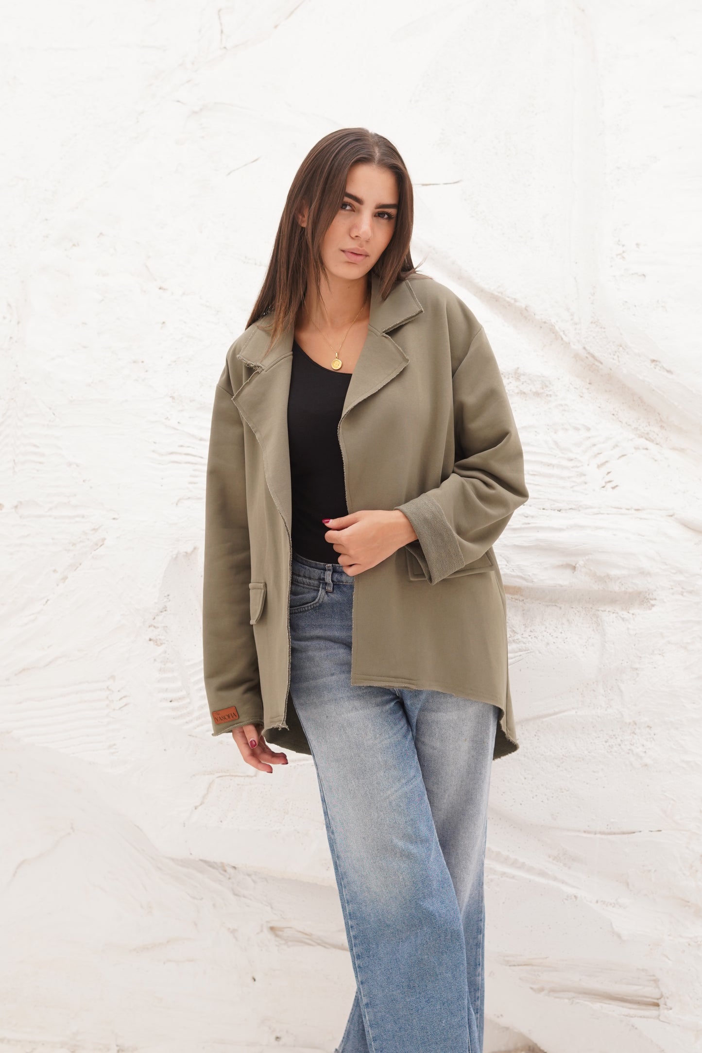 High and low Olive Melton jacket