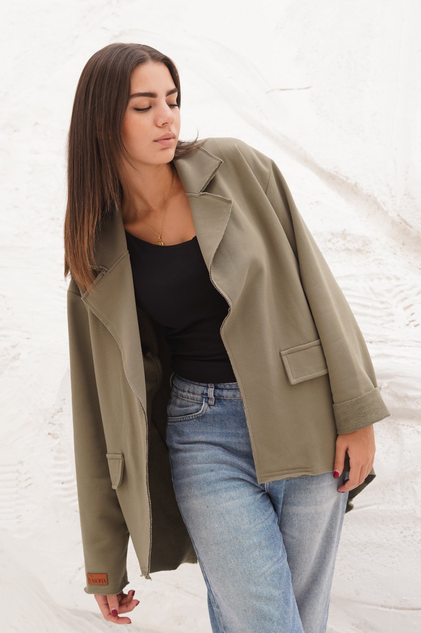 High and low Olive Melton jacket