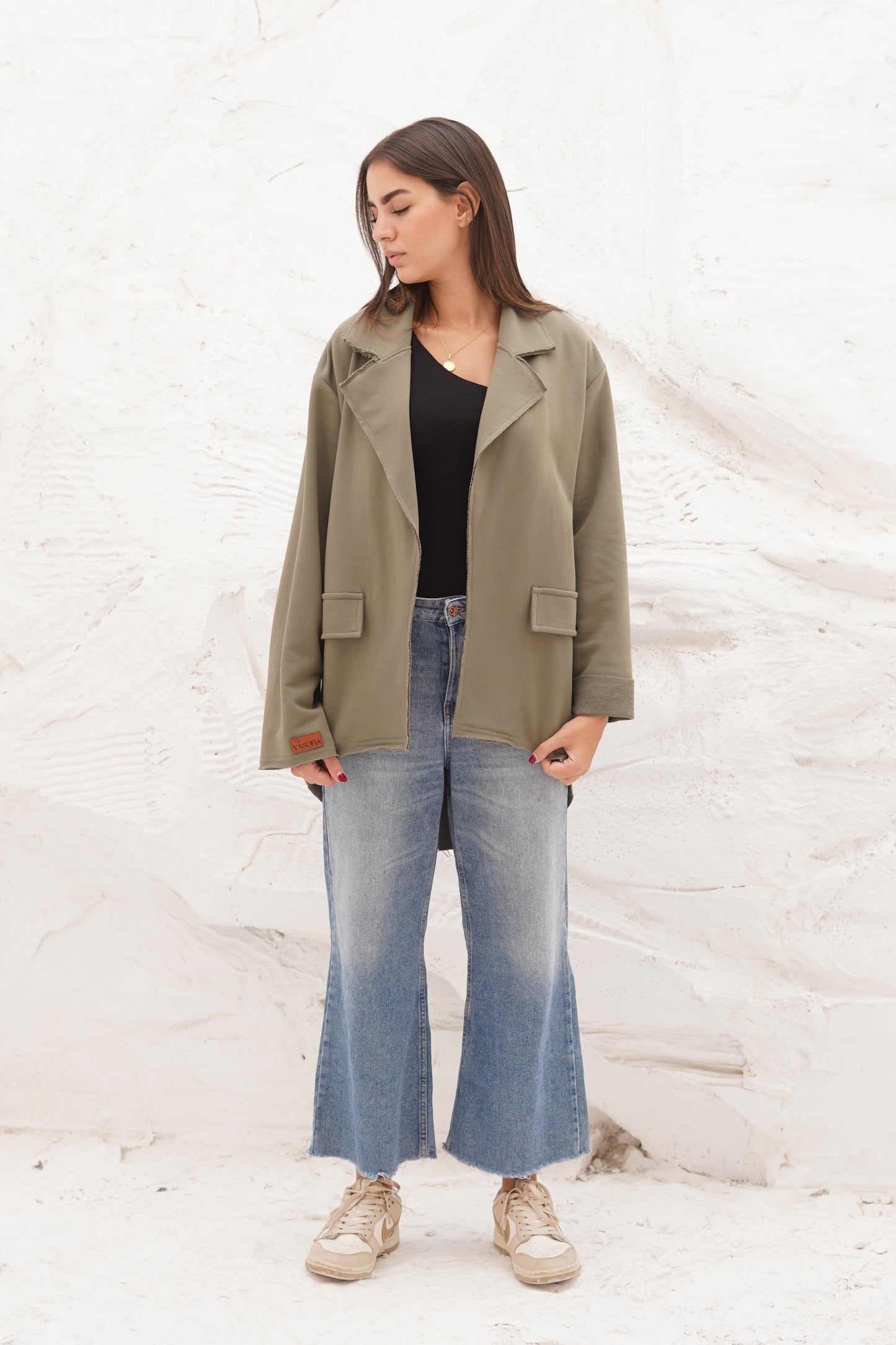 High and low Olive Melton jacket