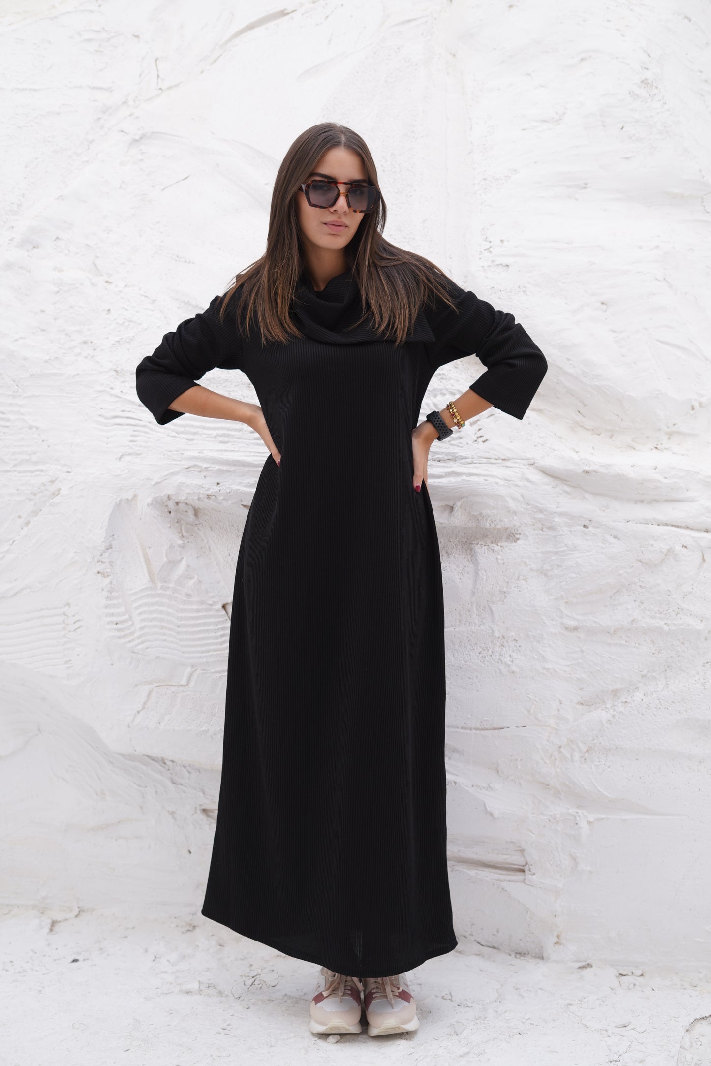 Knit black Wide Neck Dress