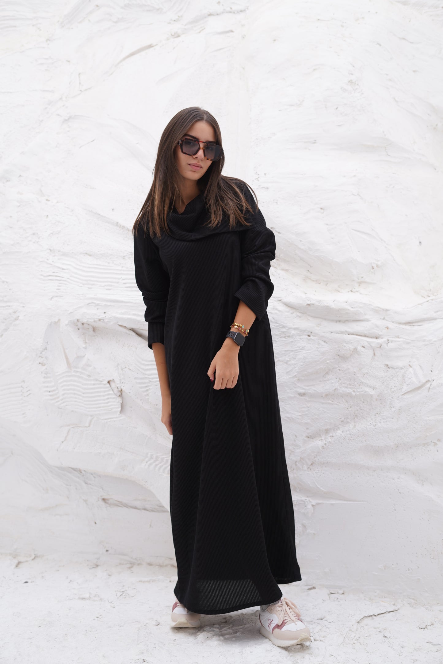 Knit black Wide Neck Dress