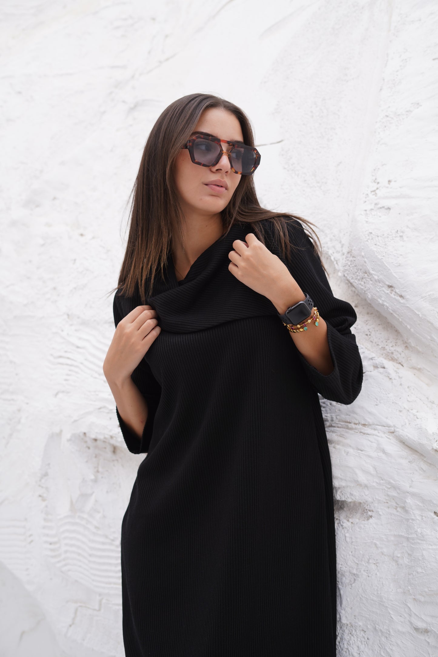 Knit black Wide Neck Dress