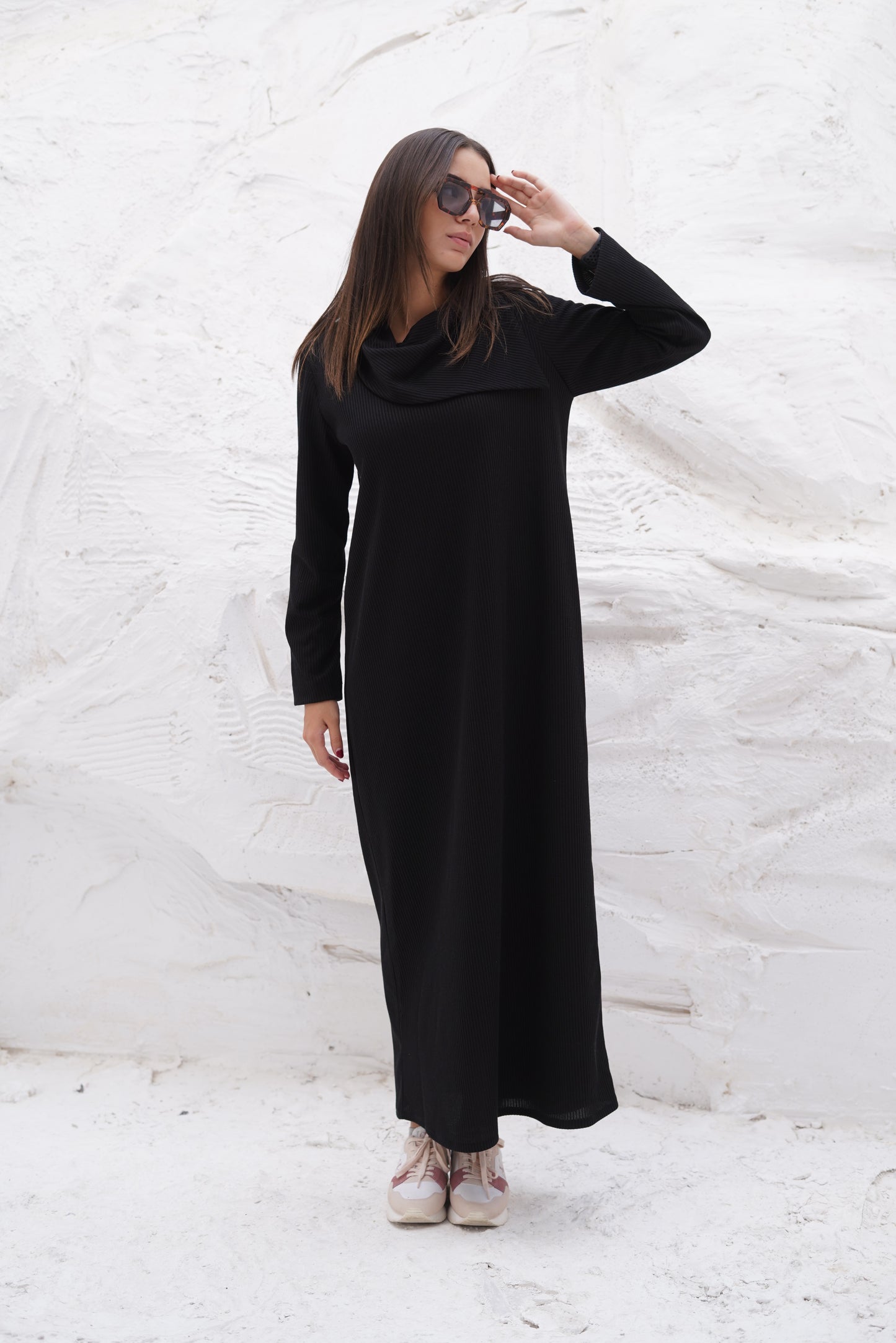 Knit black Wide Neck Dress