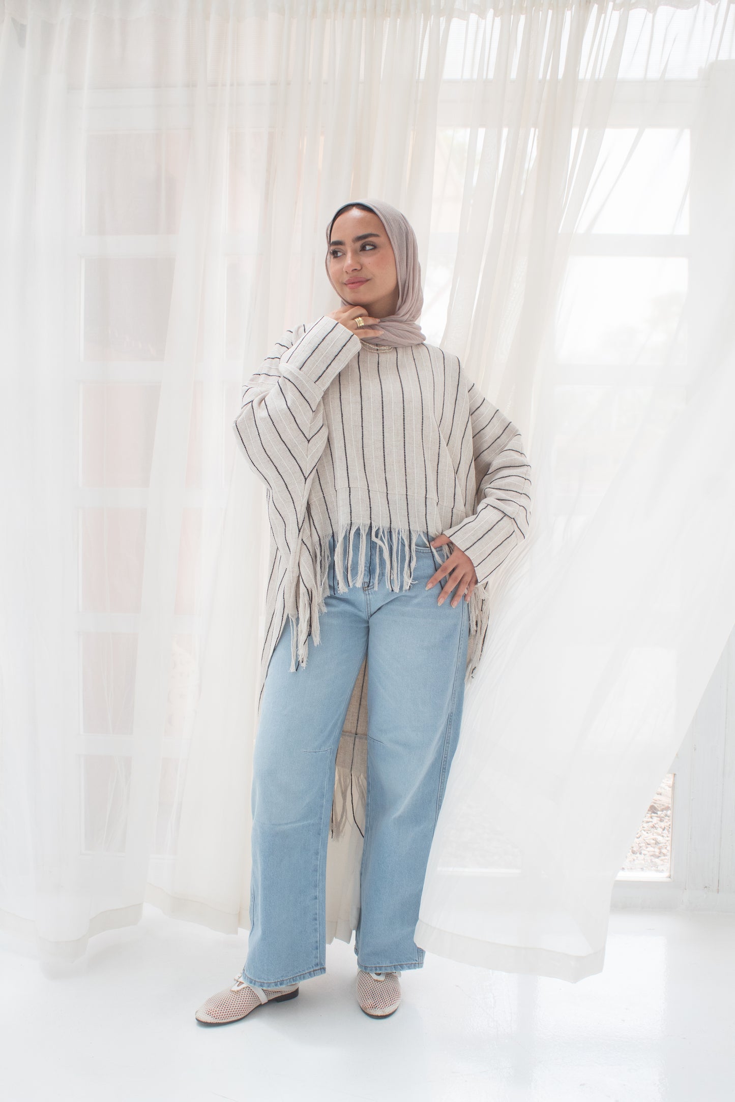 Boho stripped high and low linen blouse