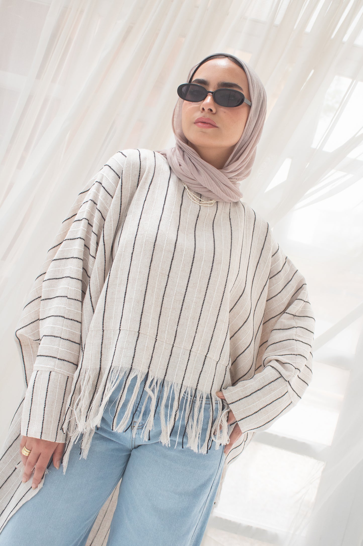 Boho stripped high and low linen blouse