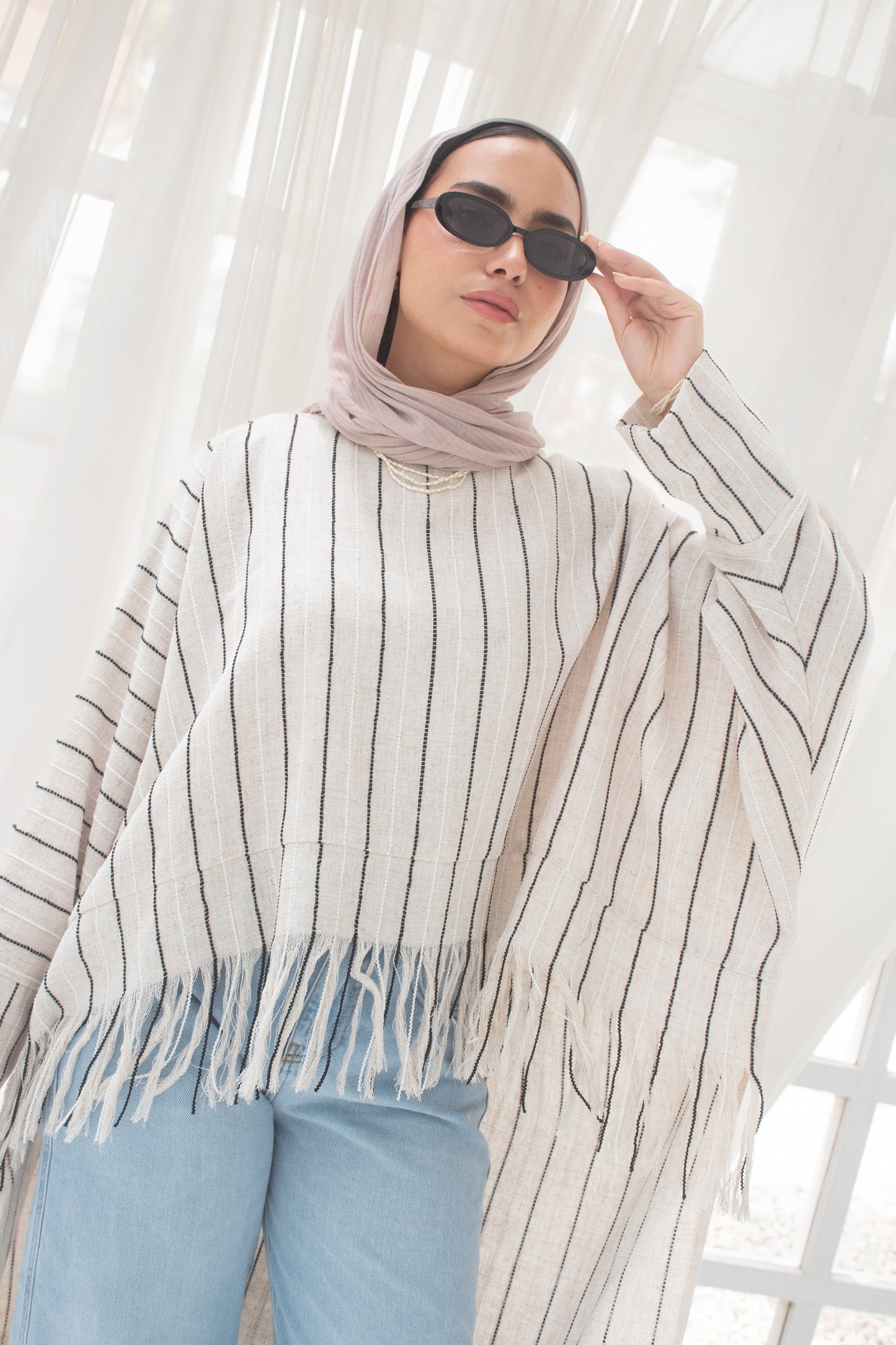 Boho stripped high and low linen blouse