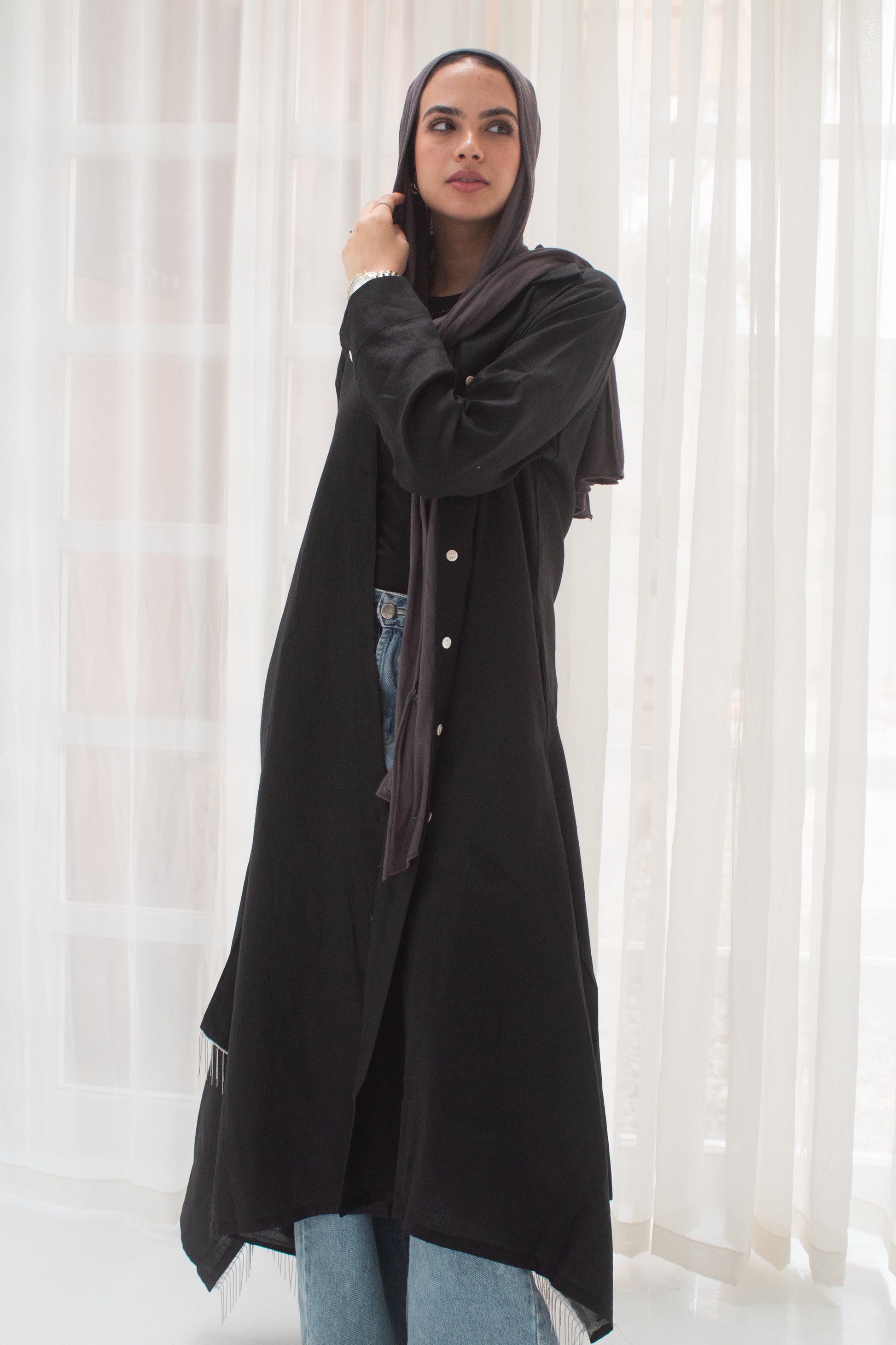 Black pure linen long shirt dress Yasofia Black pure linen long shirt dress Yasofia