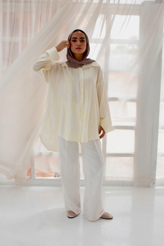 Striped Poplin Blouse in vibrant yellow