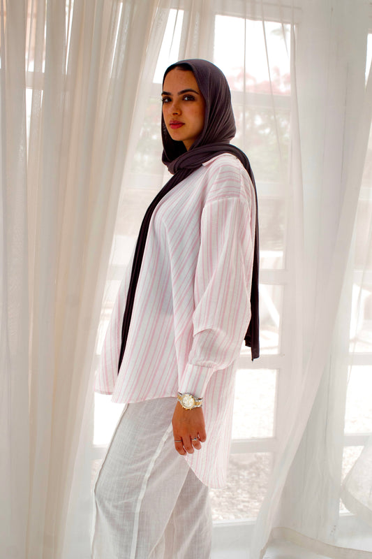 Striped Poplin Blouse in vibrant pink