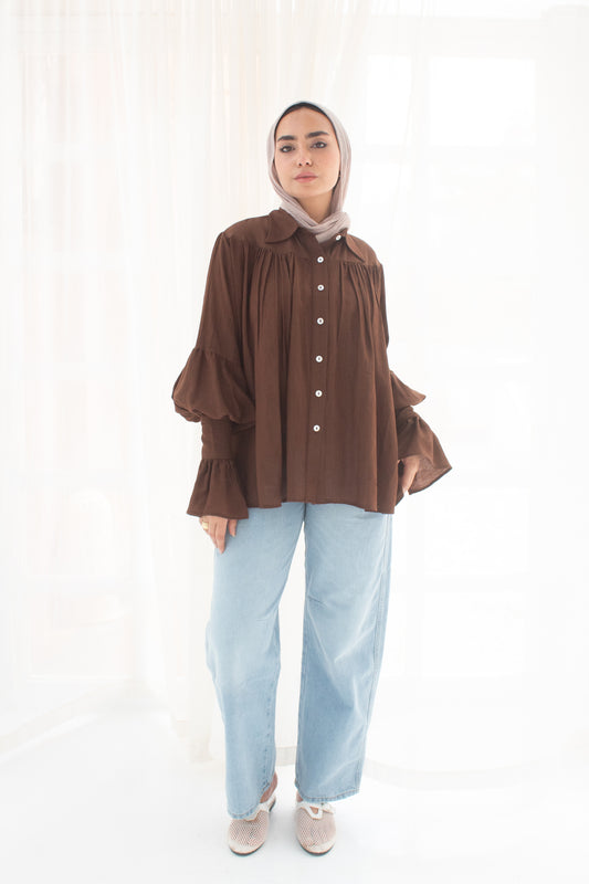 Memy fluffy blouse in brown