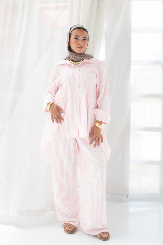 Stripped poplin set in light pink