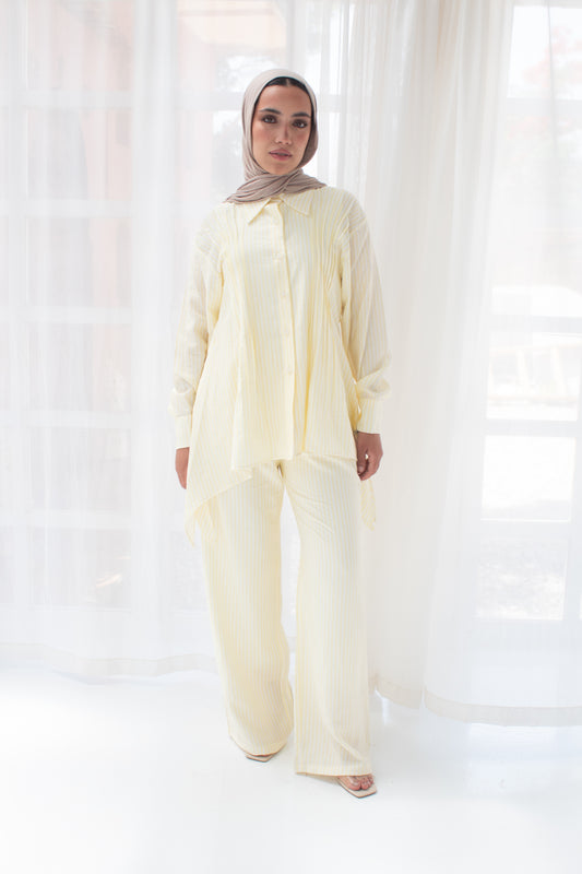 Stripped poplin set in yellow