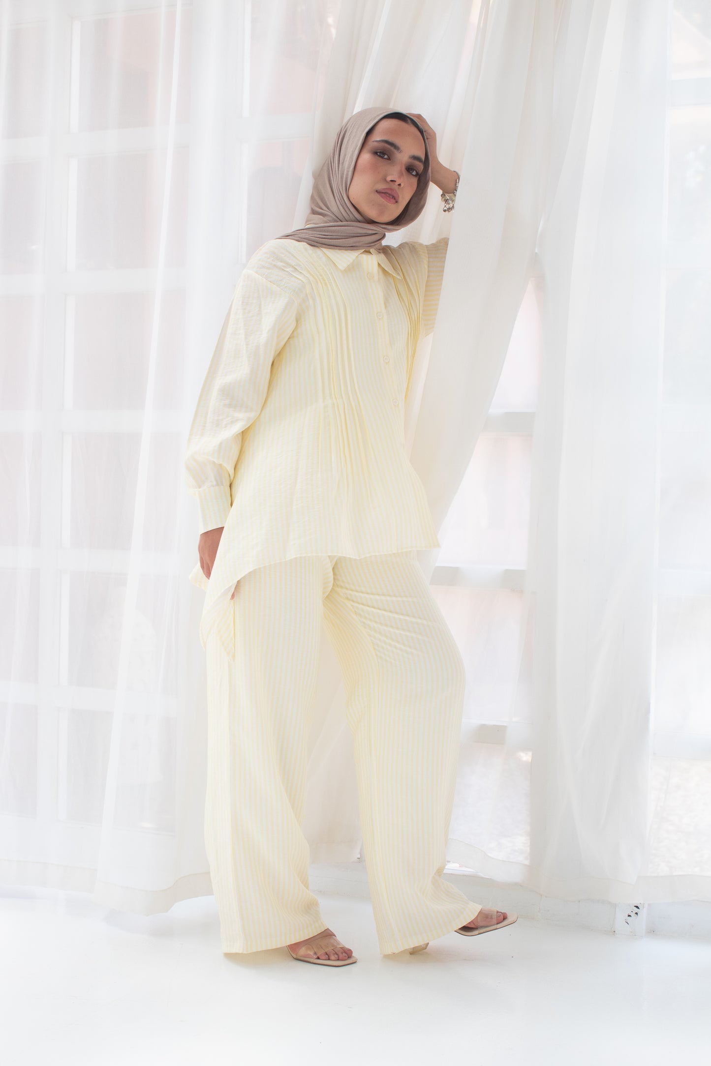 Stripped poplin set in yellow