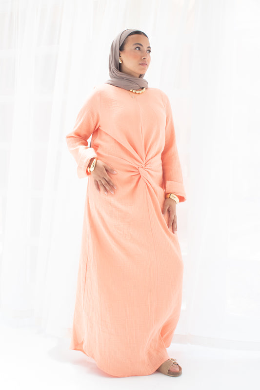 Sofia Orange linen cotton dress