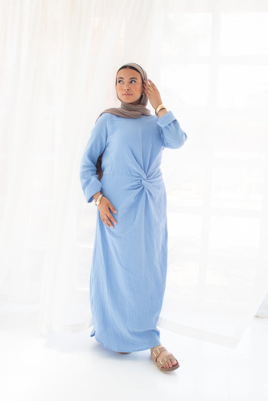 Sofia azure (blue)linen cotton dress