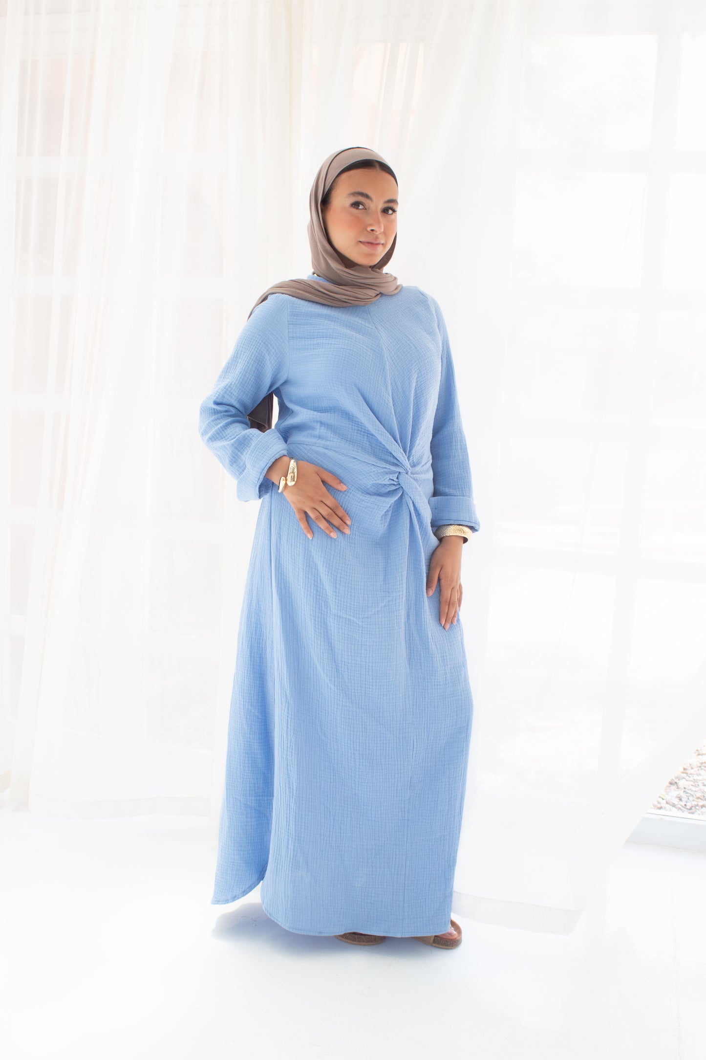 Sofia azure (blue)linen cotton dress