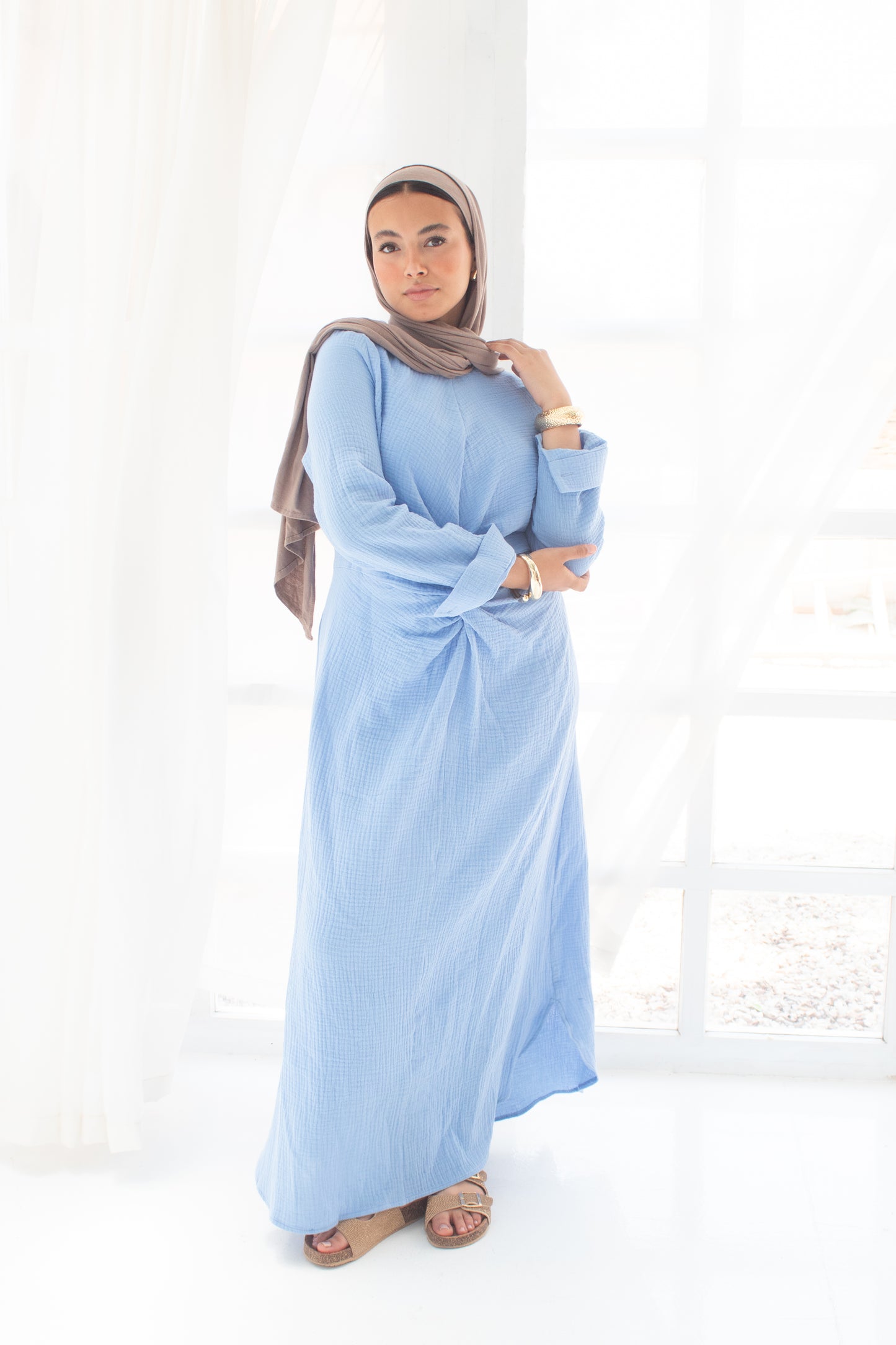 Sofia azure (blue)linen cotton dress