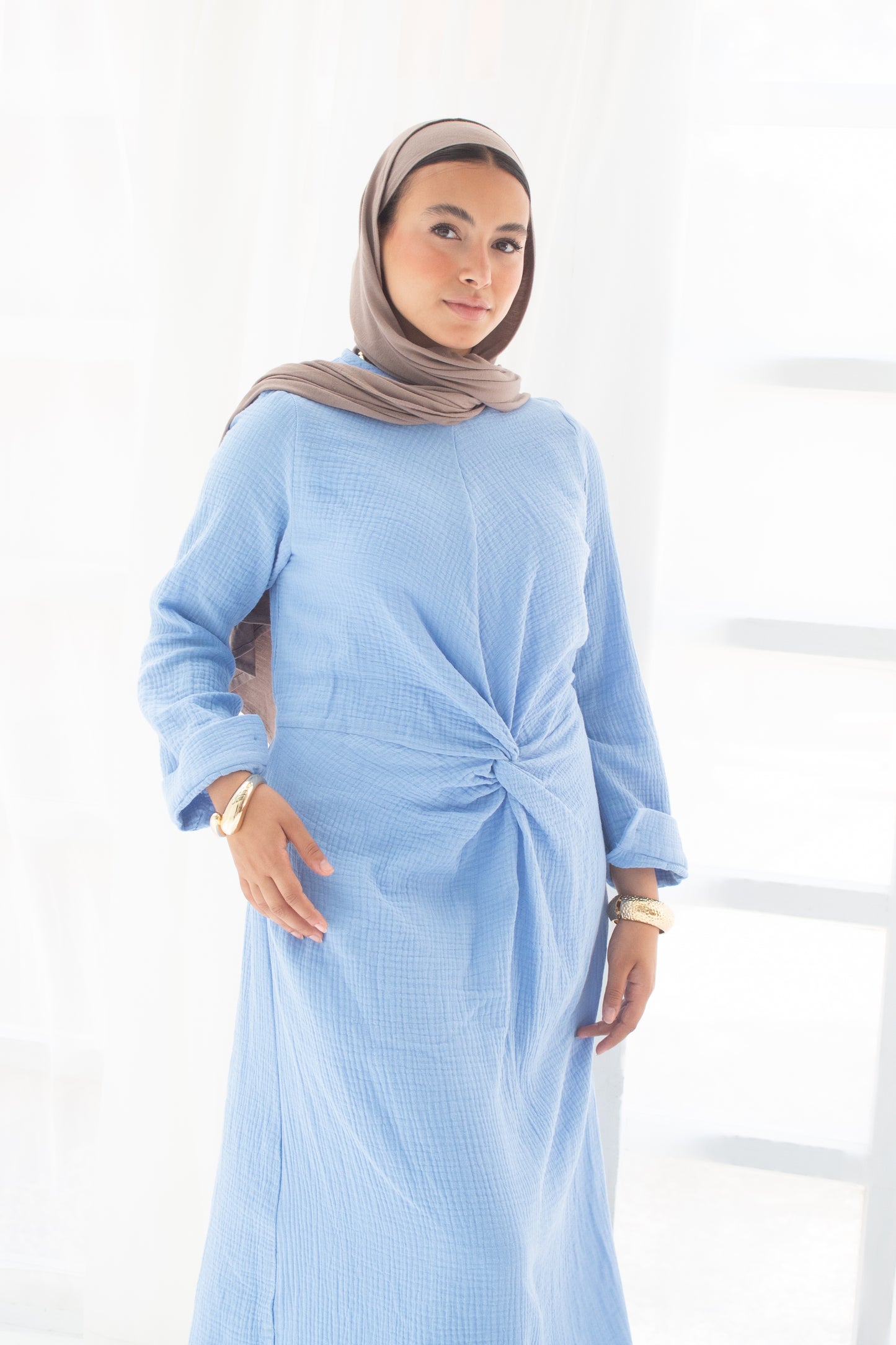 Sofia azure (blue)linen cotton dress
