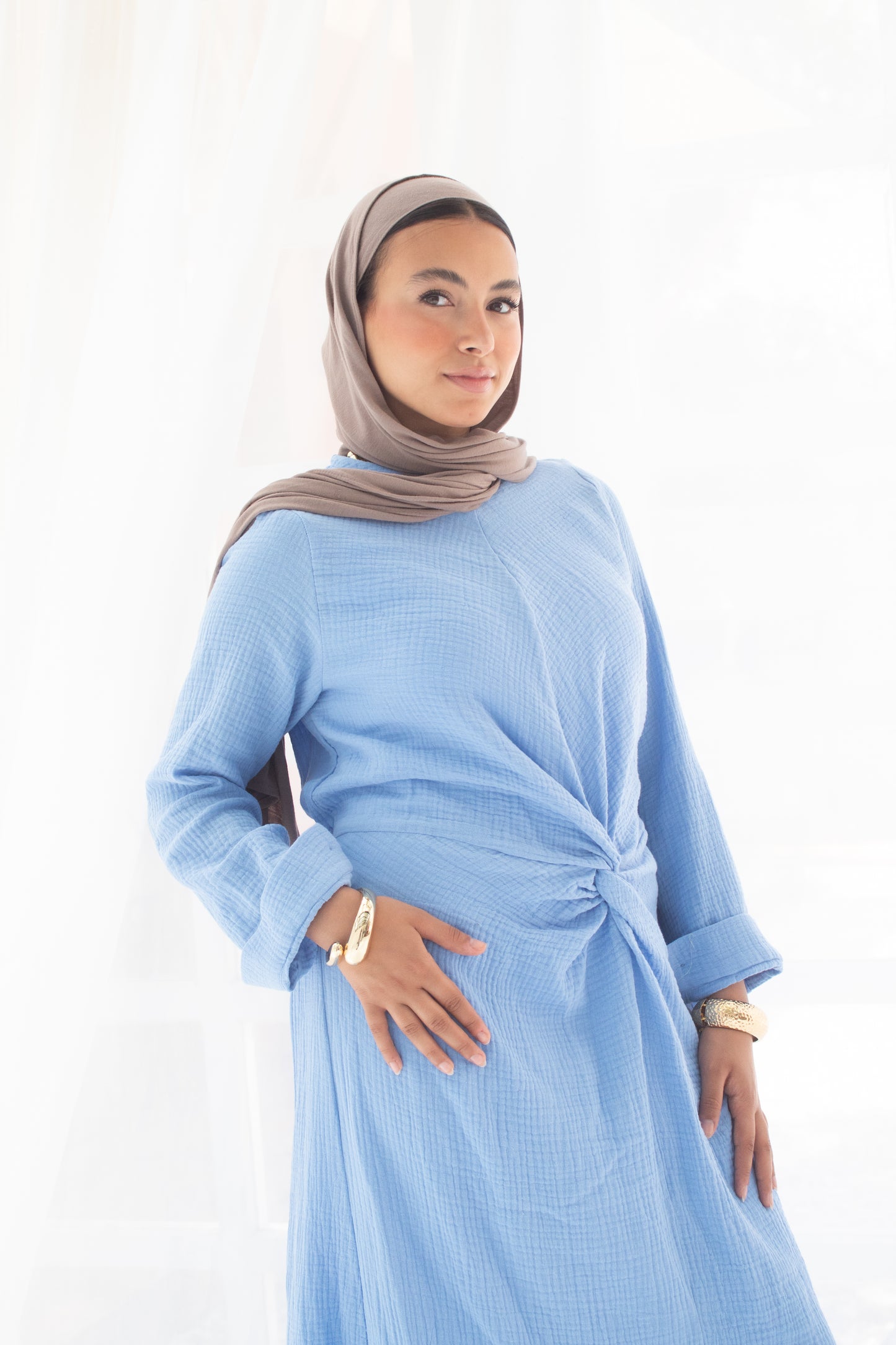 Sofia azure (blue)linen cotton dress
