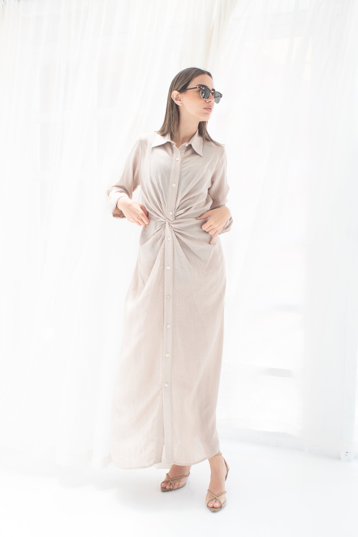 (Soli dress)Beige glass (Linen Mixed with Silk)dress