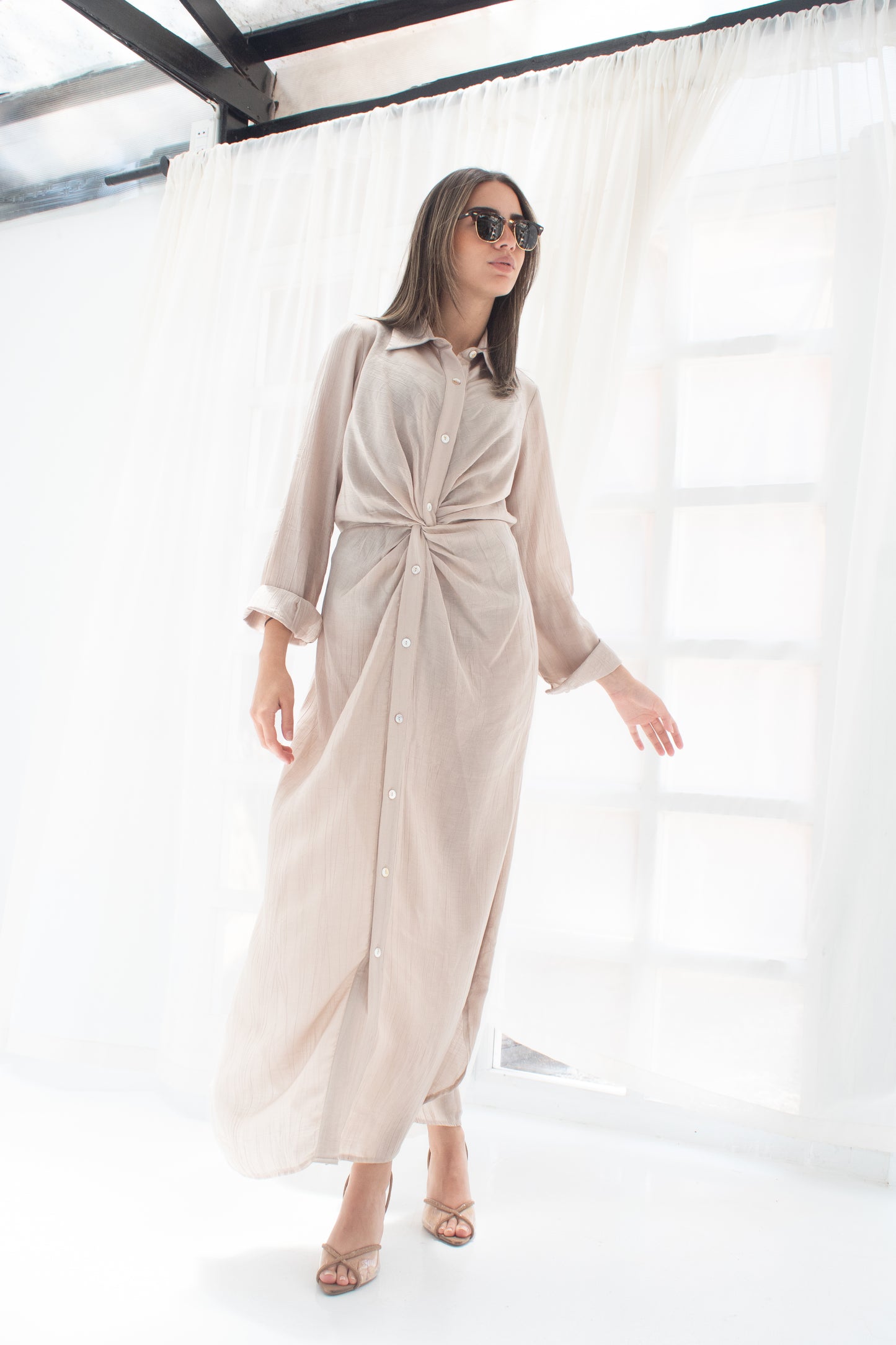 (Soli dress)Beige glass (Linen Mixed with Silk)dress