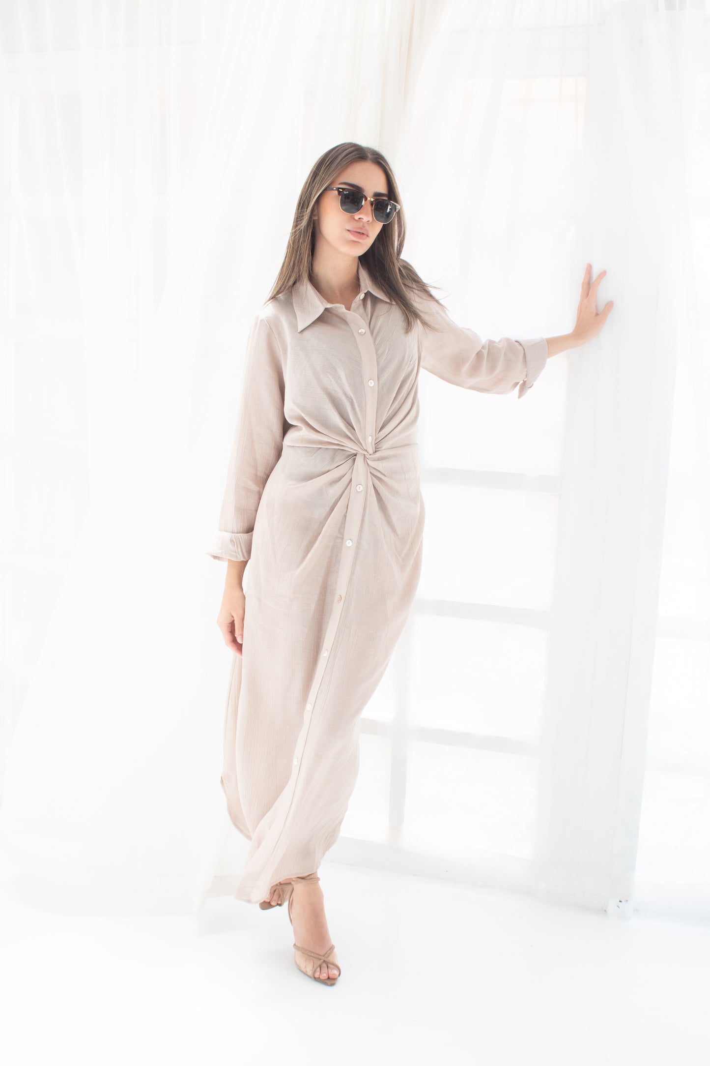 (Soli dress)Beige glass (Linen Mixed with Silk)dress