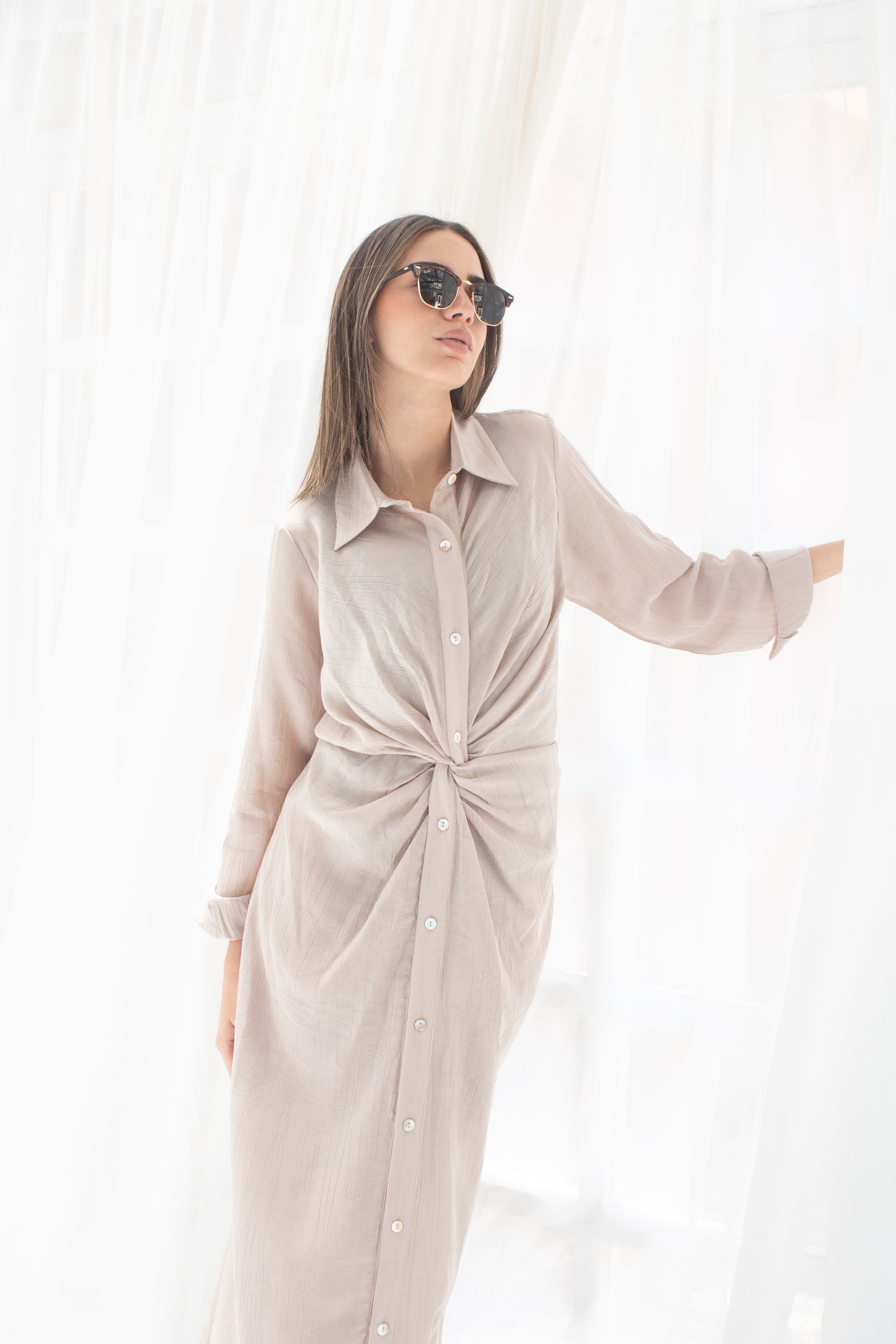 (Soli dress)Beige glass (Linen Mixed with Silk)dress