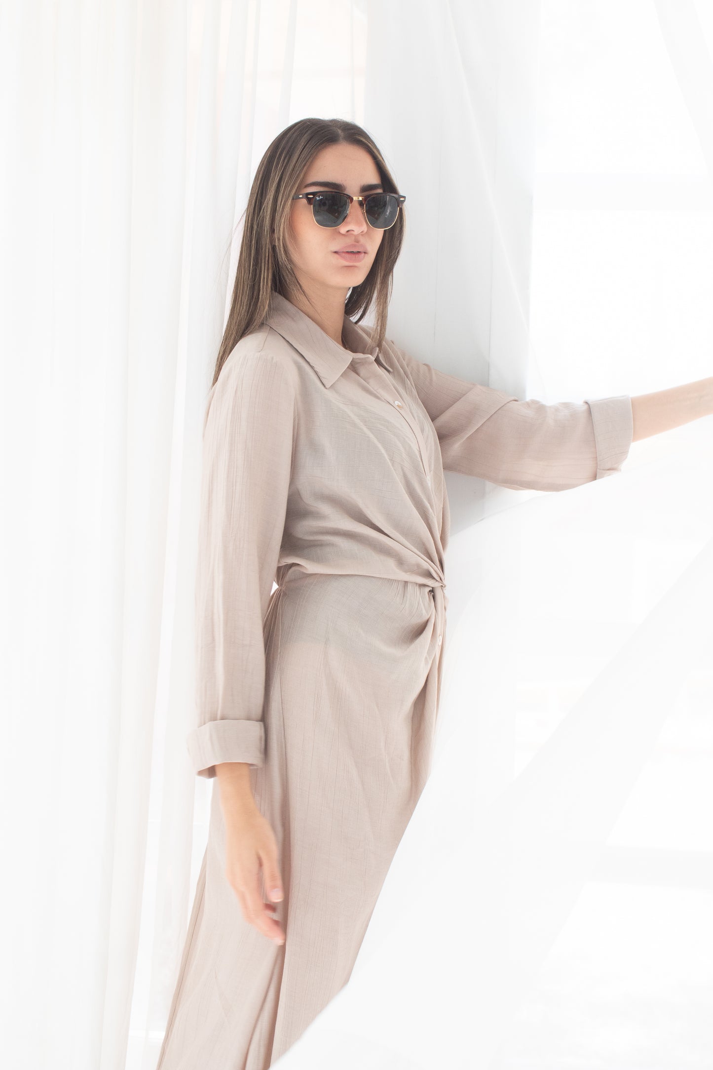 (Soli dress)Beige glass (Linen Mixed with Silk)dress