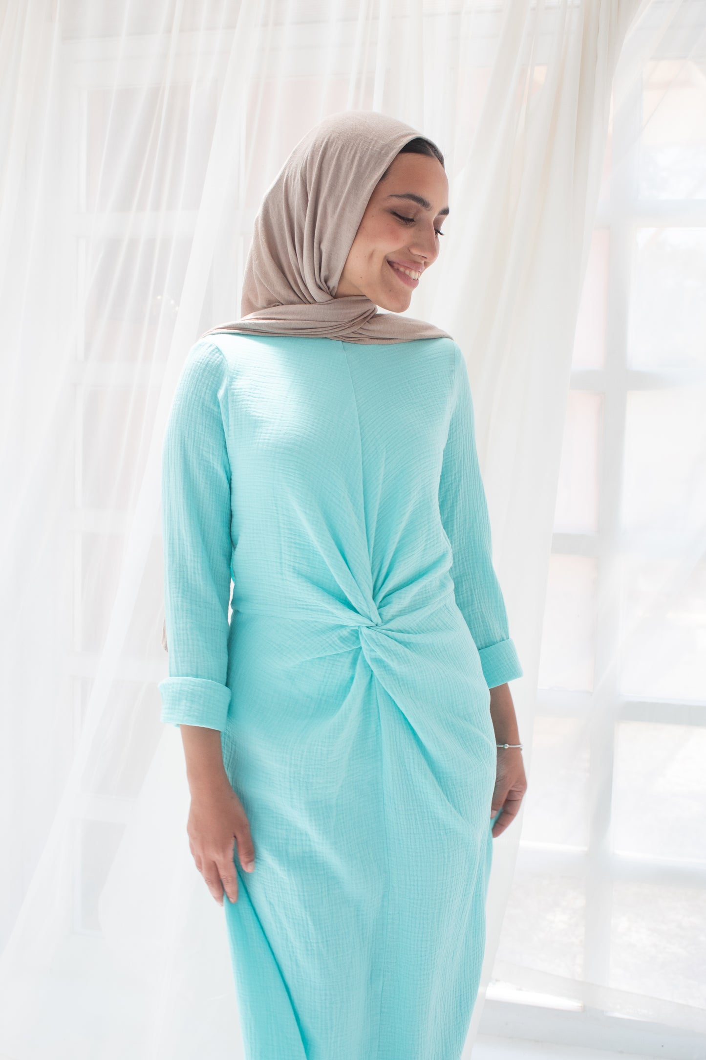 Sofia Pastel light turquoise linen cotton dress